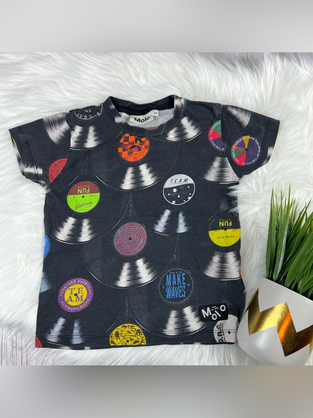 Molo Boys 104/4T Black Graphic T Shirt Vinyl Record Print Short Sleeve Tee